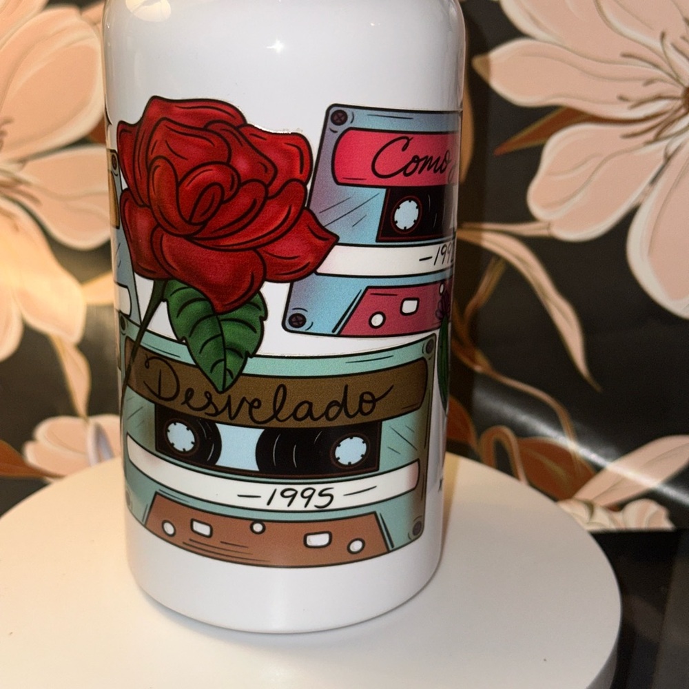 Floral Cassette Tape Design Tumbler